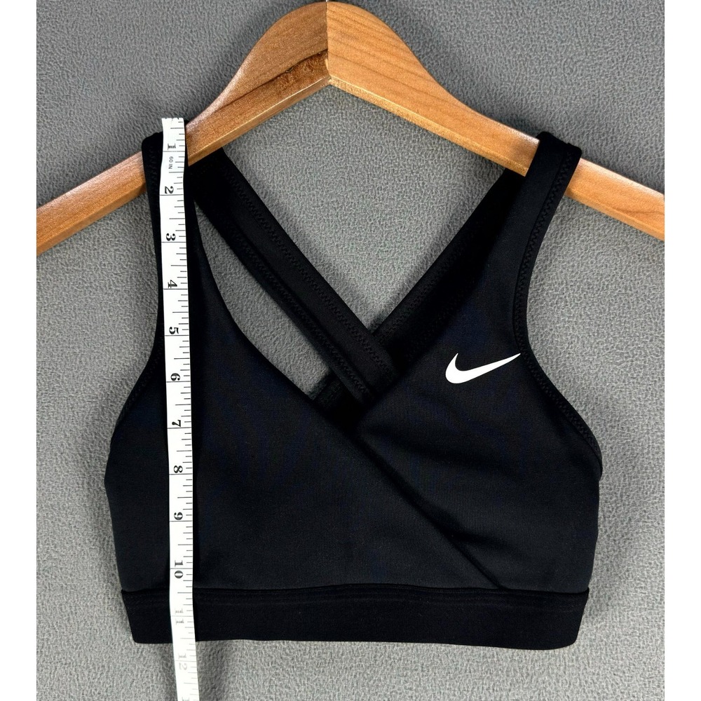 Nike Sports Bra XS Black Compression Swoosh Logo Stretch Cross Back Yoga Gym - Picture 3 of 7